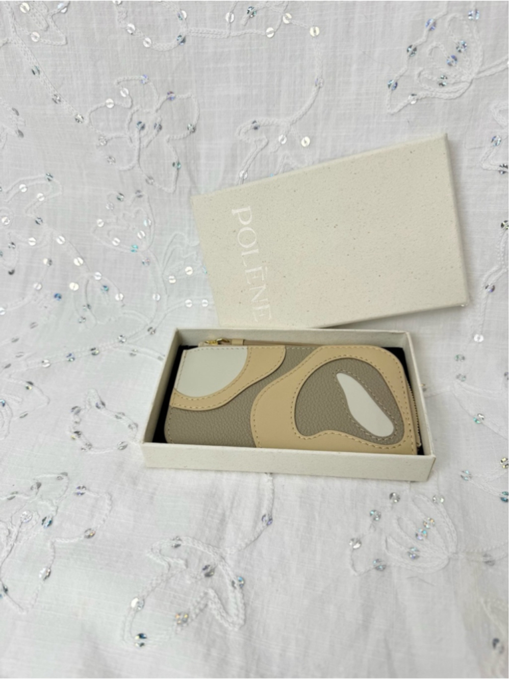 Polène Atla Trio Taupe Leather Zip Card Holder Wallet NIB Made in Spain - Picture 4 of 6